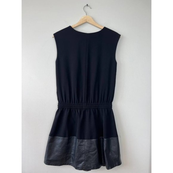 Vince Sleeveless Drawstring Waist Mini Dress Contrast Leather Black Size: XXS - Picture 6 of 9